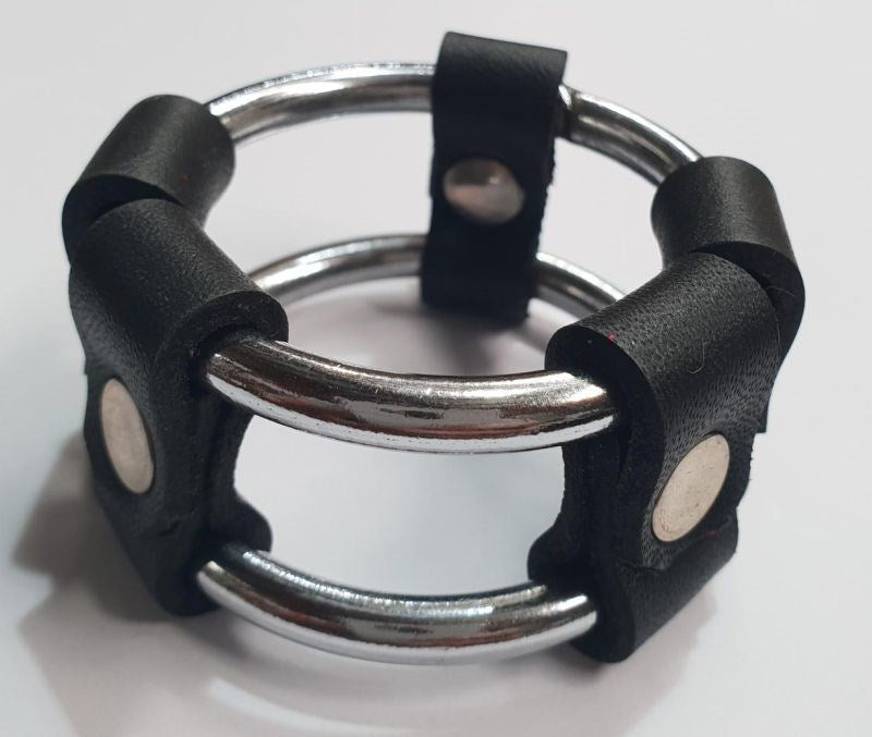 Plain Tube Steel Double Cock Ring Black - - Cock Rings