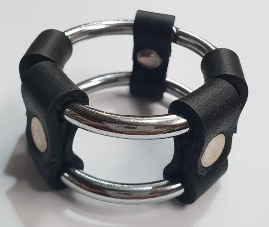 Plain Tube Steel Double Cock Ring Black - - Cock Rings
