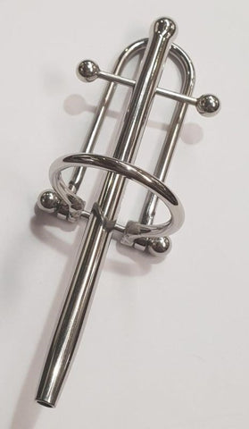 Hells Couture Prince Albert Wand With Barbell & Glans Ring Cum Thru Design - Penis Plugs