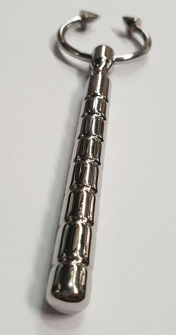 Hells Couture Prince Henry Penis Plug With Glans Ring Ribbed Steel - Penis Plugs