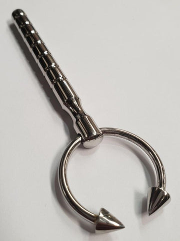Hells Couture Prince Henry Penis Plug With Glans Ring Ribbed Steel - Penis Plugs