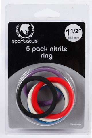 Spartacus Enterprises Rainbow Nitrile Cock Ring 5 Pack Latex Free - Cock Rings