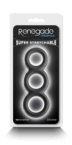 NS Novelties Renegade Threefold Black Triple Ring Cock Ring for Enhanced Erections - Ball and Cock Toys