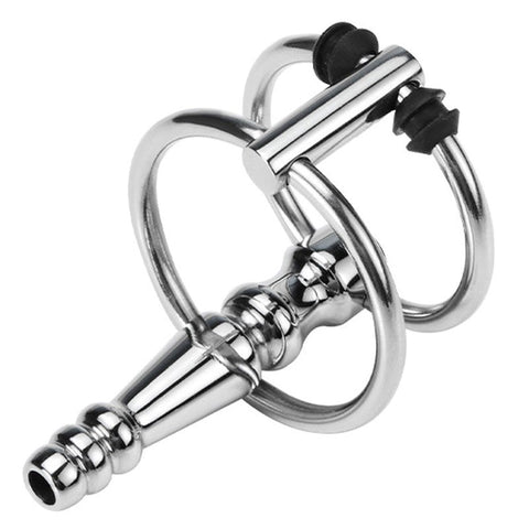 BDStyle Ribbed Urethral Sound with Hollow Core and Glans Ring - Penis Plugs