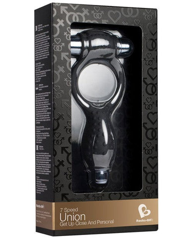 Rocks Off Union Black Dual Vibrating Cock Ring with Removable Bullets - Cock Rings
