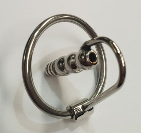Hells Couture Round Tip Ribbed Penis Plug & Glans Ring Medical Steel - Penis Plugs