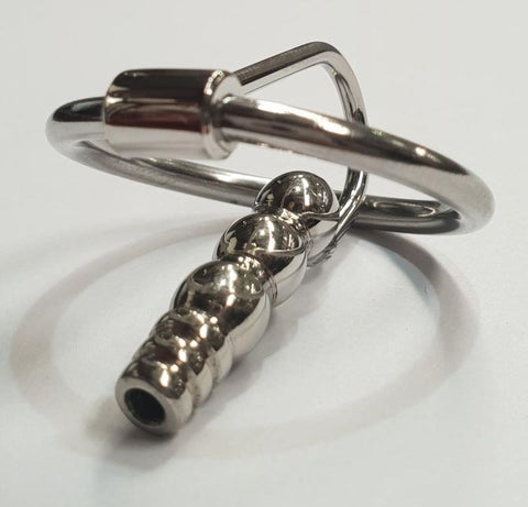 Hells Couture Round Tip Ribbed Penis Plug & Glans Ring Medical Steel - Penis Plugs