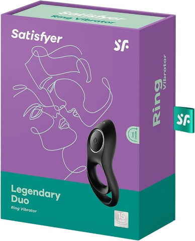 Satisfyer Legendary Duo Vibrating Silicone Cock Ring Black - Ball and Cock Toys