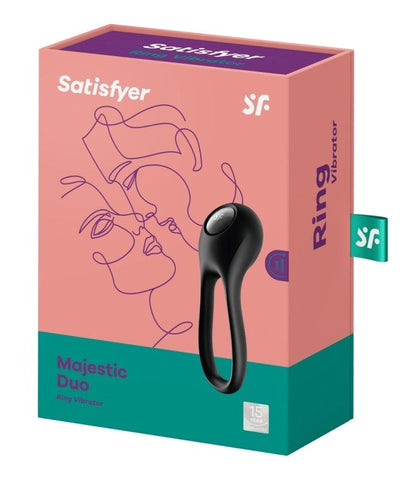Satisfyer Majestic Duo Silicone Flexible Cock Ring Black Dual Stimulation - Cock Rings