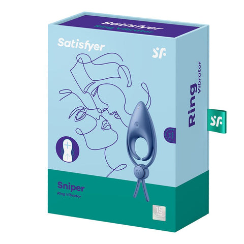 Satisfyer Sniper Waterproof Vibrating Mens Cock Ring Blue 12 Programs - Ball and Cock Toys