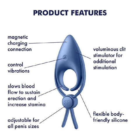 Satisfyer Sniper Waterproof Vibrating Mens Cock Ring Blue 12 Programs - Ball and Cock Toys