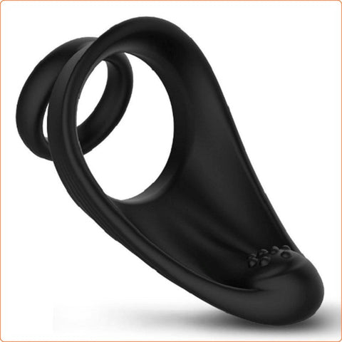 BDStyle Silicone Dual Penis Ring with Taint Teaser for Enhanced Erections - Ball and Cock Toys
