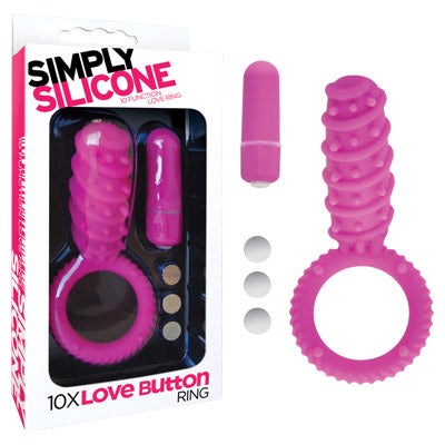 Icon Brands Simply Silicone 10X Love Button Ring with 10 Vibration Patterns - Cock Rings