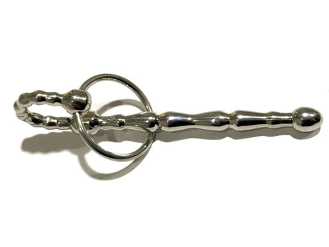 Hells Couture Spinal Penis Plug With Glans Ring Ribbed Urethral Stimulator - Penis Plugs