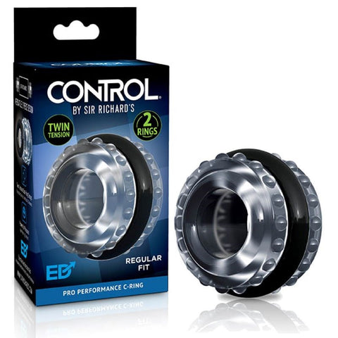 Sir Richards Control Pro Performance Cock Ring Black Dual Ring Design - Stretchy Cock Rings