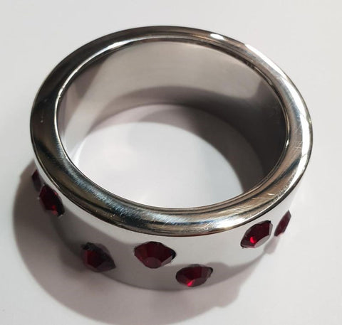 Hells Couture Staggered Ruby Encrusted Cock Ring Premium Steel - Cock Rings
