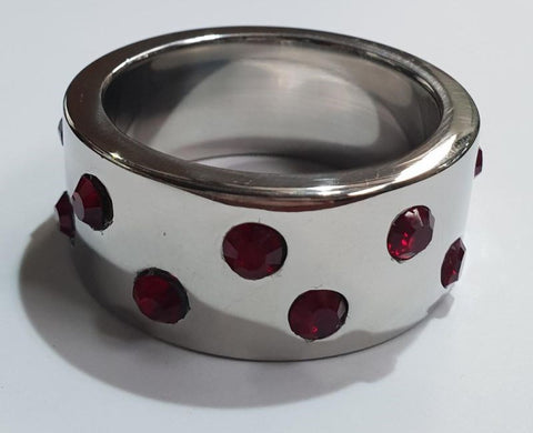 Hells Couture Staggered Ruby Encrusted Cock Ring Premium Steel - Cock Rings