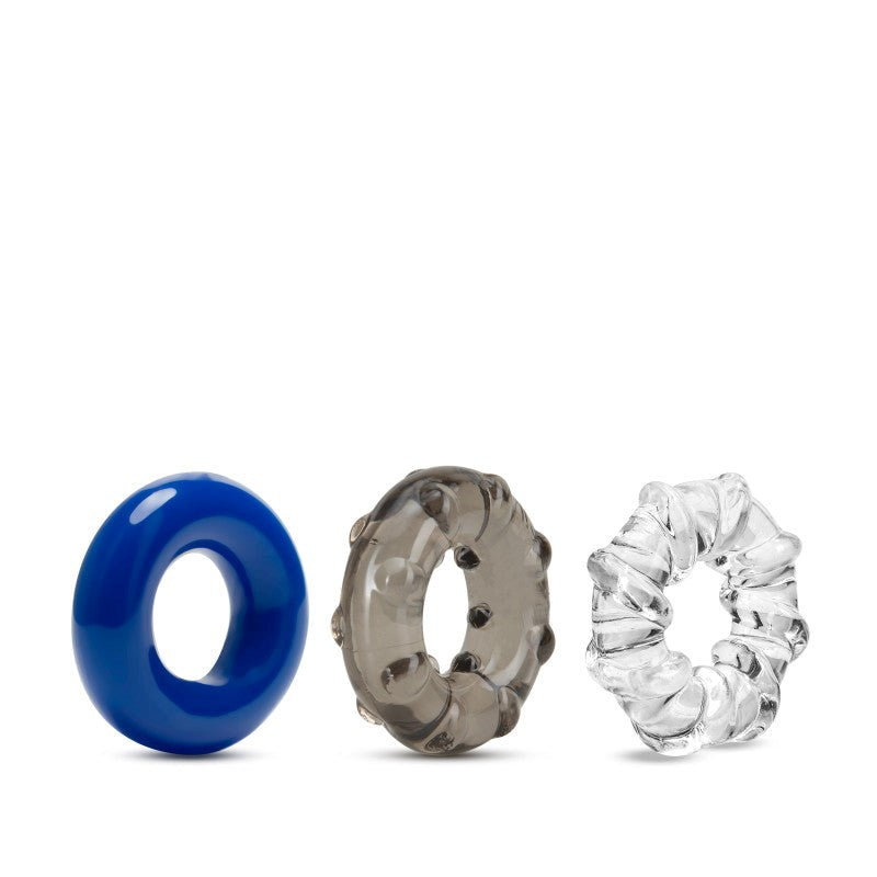 Stay Hard Triple Stretch 3 Pack Mens Cock Rings - - Cock Ring Sets