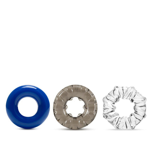 Blush Novelties Stay Hard Triple Stretch 3 Pack Mens Cock Rings with TPE - Cock Ring Sets