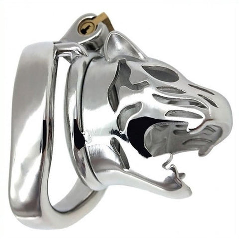 BDStyle Tiger Head Bend Ring Steel Cock Cage with Three Ring Sizes - Male Chastity