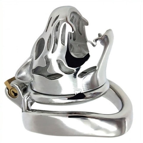 BDStyle Tiger Head Bend Ring Steel Cock Cage with Three Ring Sizes - Male Chastity