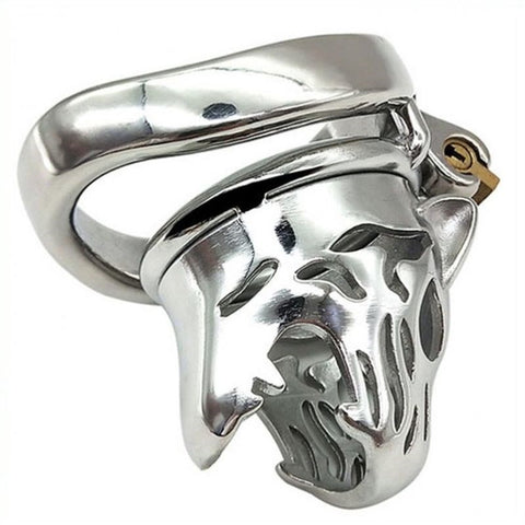 BDStyle Tiger Head Bend Ring Steel Cock Cage with Three Ring Sizes - Male Chastity