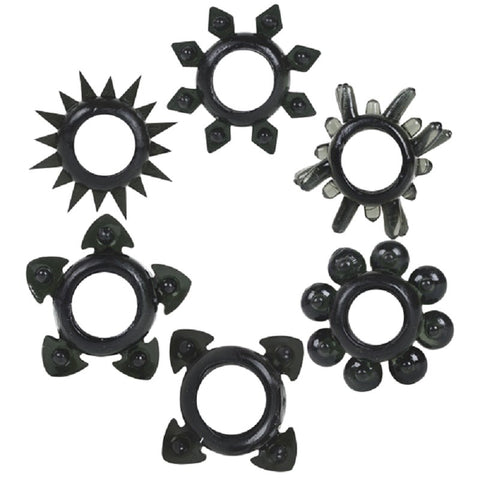 Doc Johnson Tower of Power Cock Rings with Playful Textured Shapes - Stretchy Cock Rings