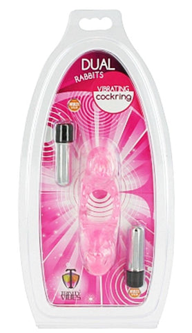 XR Brands Trinity Vibes Dual Rabbits Vibrating Cockring Dual Stimulation - Cock Rings