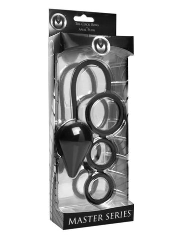 XR Brands Triple Threat Silicone Tri Cock Ring and Anal Plug Dual Stimulation - Cock Rings