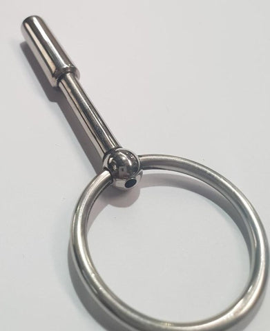 Hells Couture UTube Slender Two Stage Penis Plug with Ring Surgical Steel - Penis Plugs