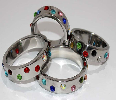 Hells Couture Wide Band Jewel Encrusted Steel Cock Ring Premium Steel - Cock Rings