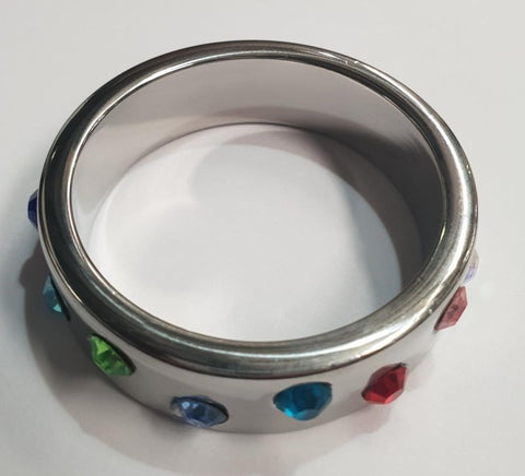 Hells Couture Wide Band Jewel Encrusted Steel Cock Ring Premium Steel - Cock Rings