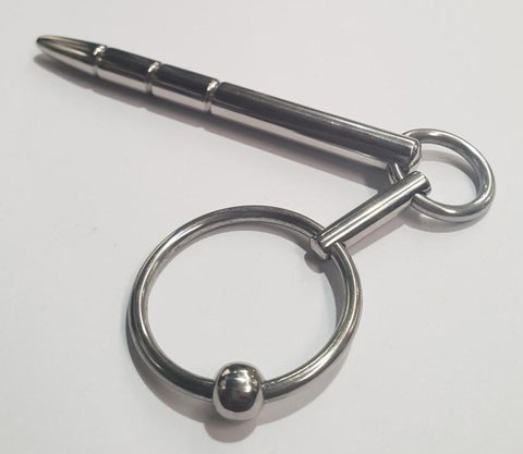 Hells Couture Xtube Steel Ribbed Penis Plug Wand with Glans Ring - Penis Plugs