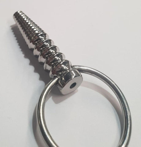 Hells Couture Ynaija Ribbed Metal Penis Plug With O Ring Surgical Steel - Penis Plugs
