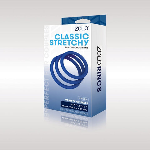 Zolo Classic Stretchy Silicone Cock Ring 3 Pack with Three Sizes - Stretchy Cock Rings
