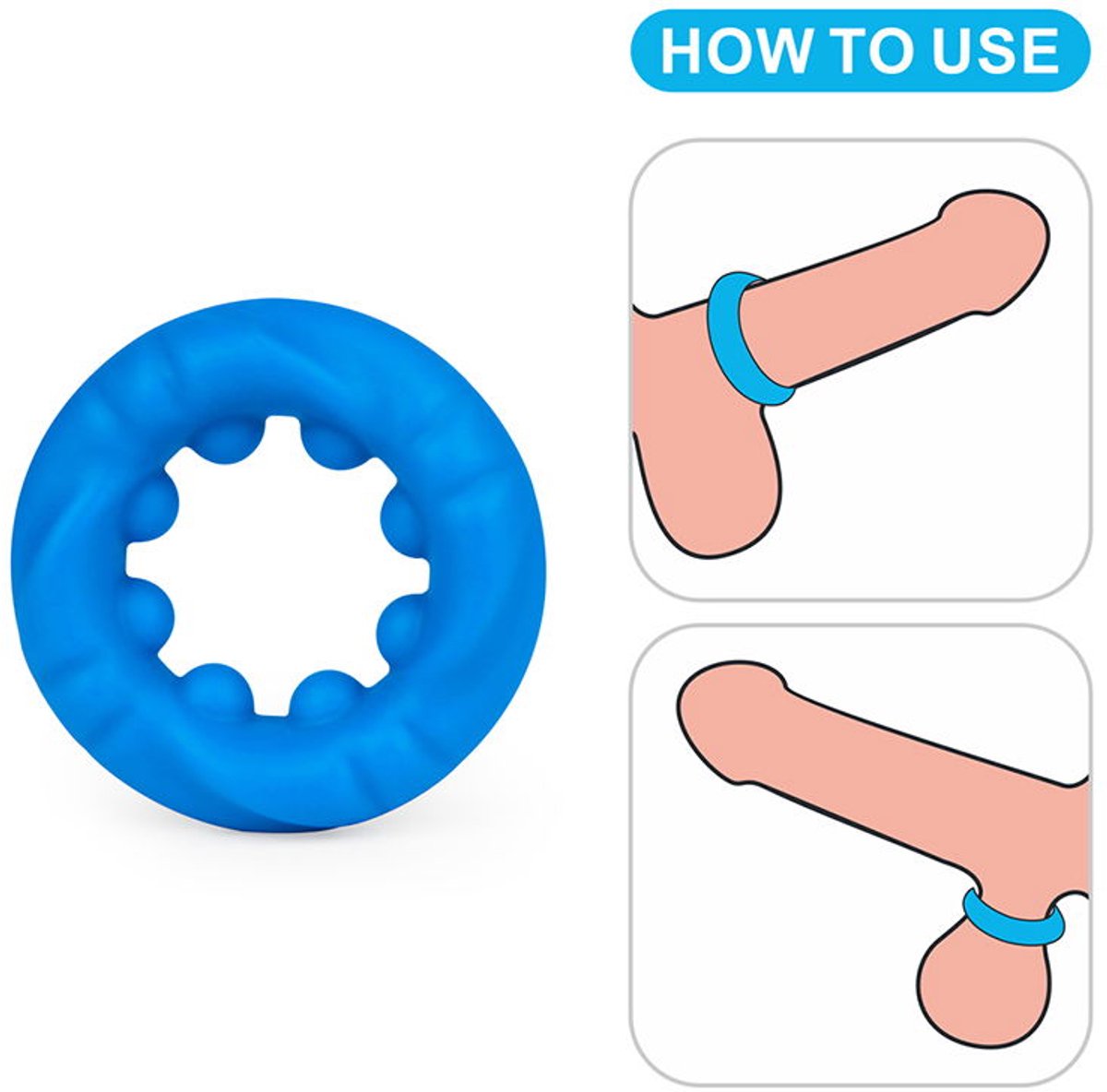 Lovetoy Pinnacle Pro Ridge Bump Stretcher Mens Cock Ring Blue Premium Silicone - Stretchy Cock Rings