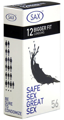 Sax 12 Bigger Fit Condoms Extra Wide 56mm Nominal Width for Comfort - Condoms