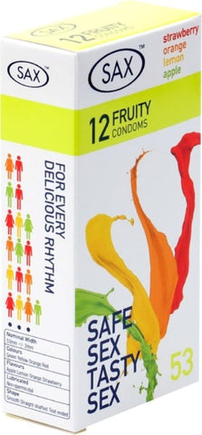 Sax 12 Fruity Condoms Flavored Latex Protection - Condoms