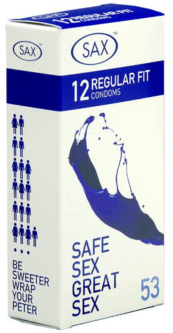 Sax 12 Regular Fit Stretchy Condoms with 53mm Width for Comfort - Condoms
