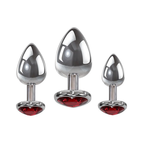 Adam & Eve Sextoys Luxurious Three Hearts Gem Anal Plug Collection Metal Set - Butt Plugs
