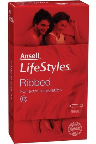 Ansell Lifestyle Ribbed Condoms 12 Pack Enhanced Texture and Protection - Condoms
