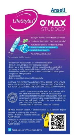 Ansell LifeStyles O Max Condoms 10 Pack with Larger Textured Studs - Condoms