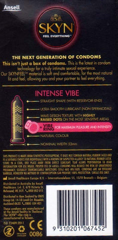Ansell Skyn Intense Vibe Condoms with Built in Vibrating Ring - Condoms