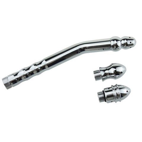 BDStyle Bend Anal Cleaner With 3 Interchangeable Heads Bendable Steel - Enemas and Douches