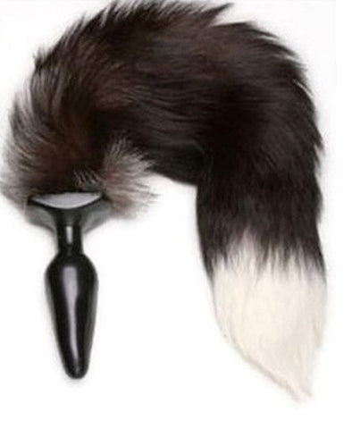 Black & White Faux Fox Tail Butt Plug - Butt Plugs