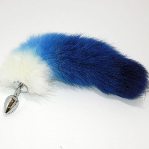 BDStyle Colorful Faux Fox Tail Silver Butt Plug Chrome Aluminum - Butt Plugs