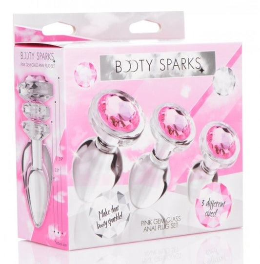 Booty Sparks Pink Gem Glass Anal Pleasure Plug Set - - Butt Plugs