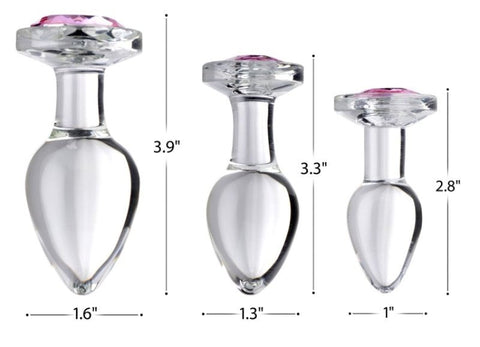 XR Brands Radiant Indulgence Crystal Clear Glass Anal Plug Pink Gem Ends - Butt Plugs