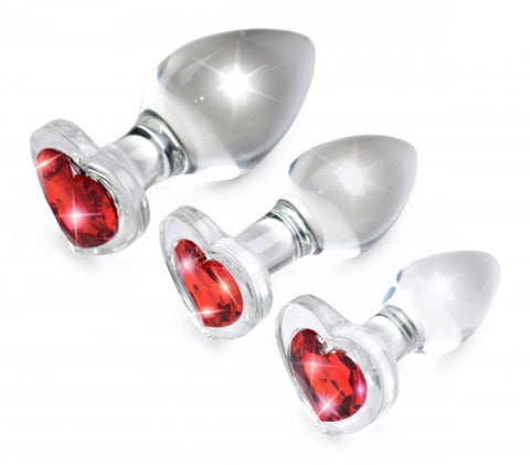 Booty Sparks Red Heart Gem Glass Anal Plug Set - Butt Plugs