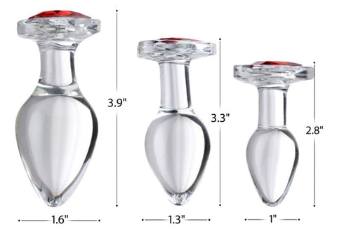 Booty Sparks Red Heart Gem Glass Anal Plug Set - Butt Plugs